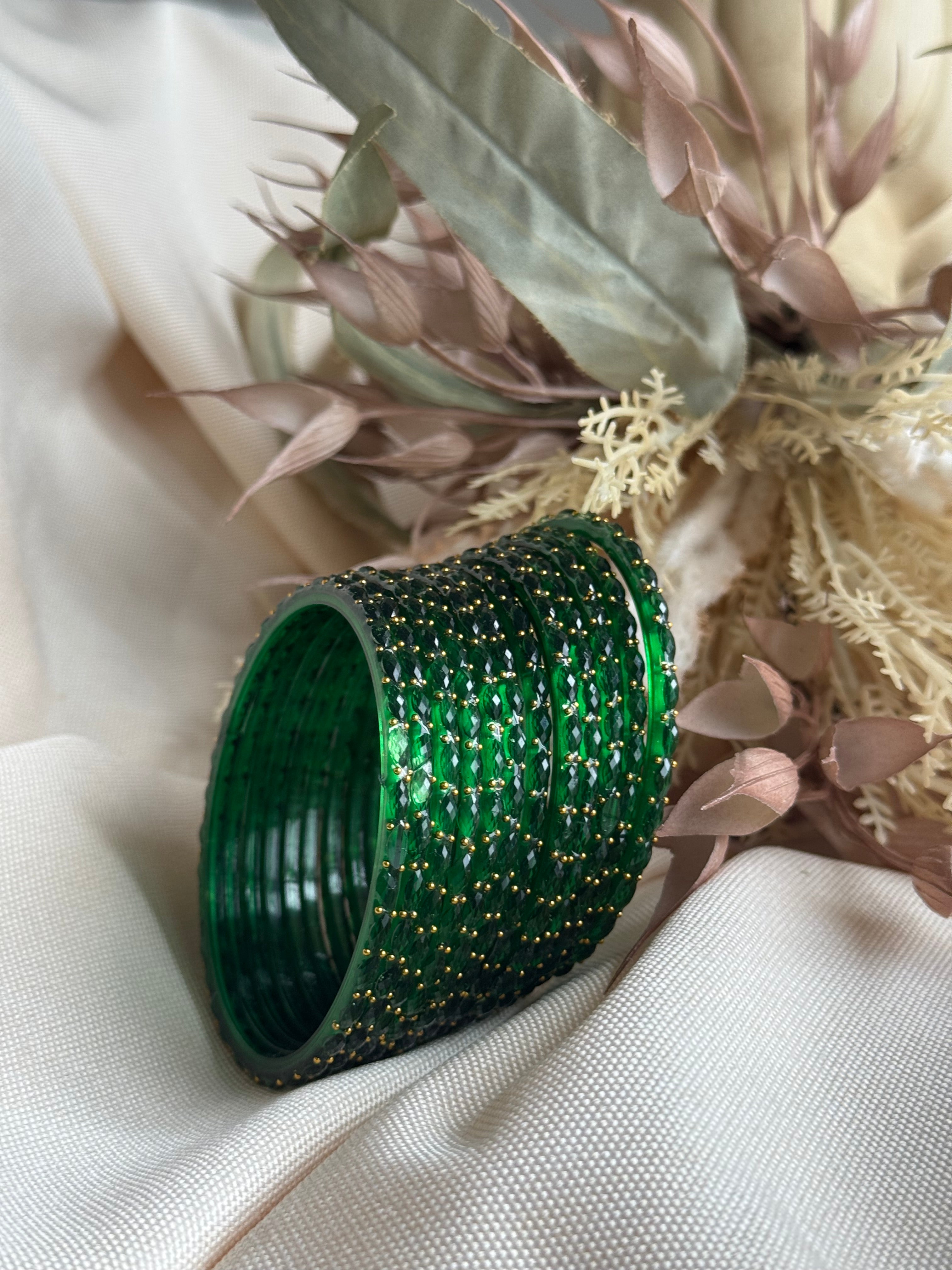 Raindrop Glass Bangle- Emerald Green