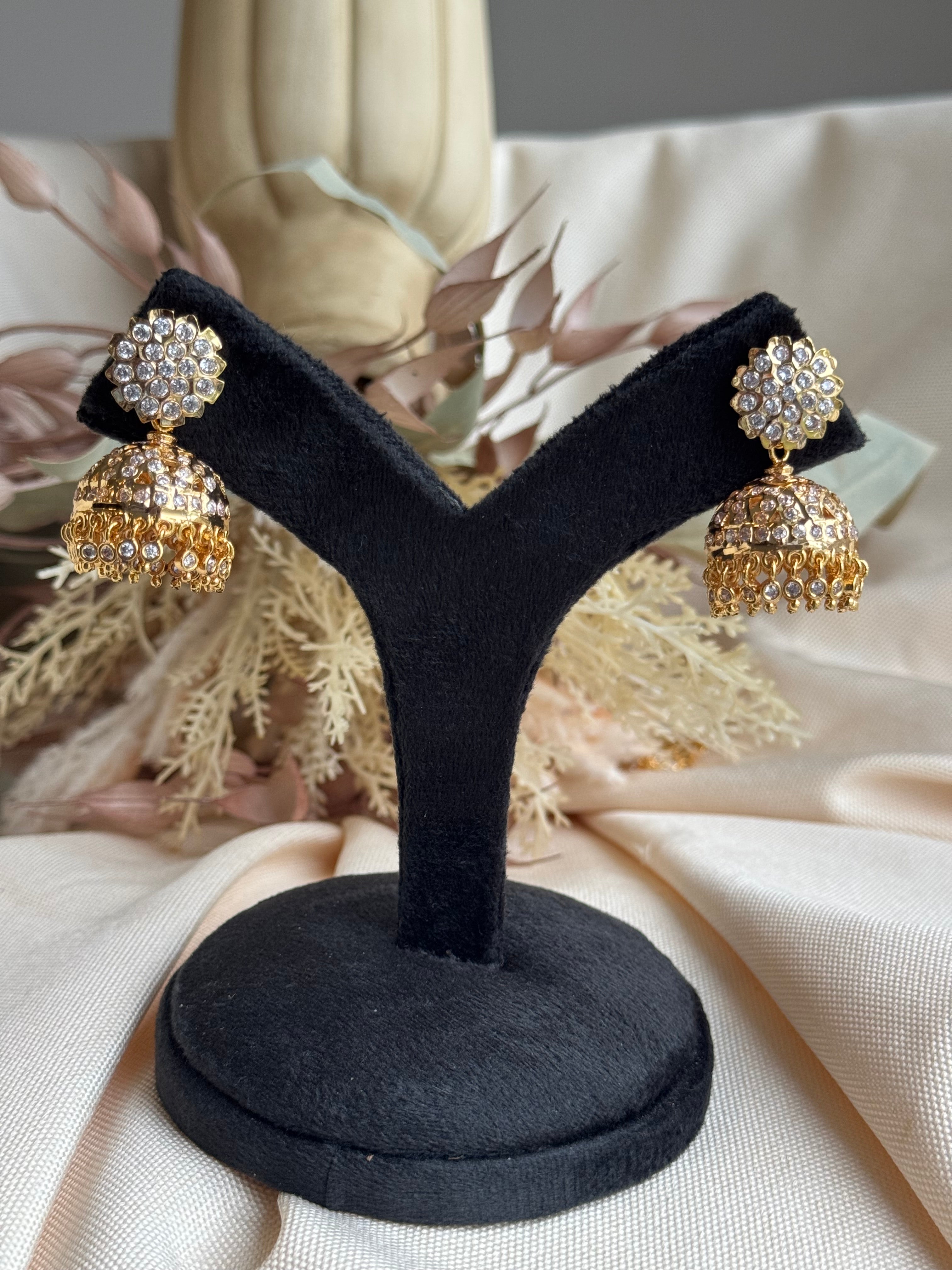 Impoun White Stone Jhumki - Medium Size