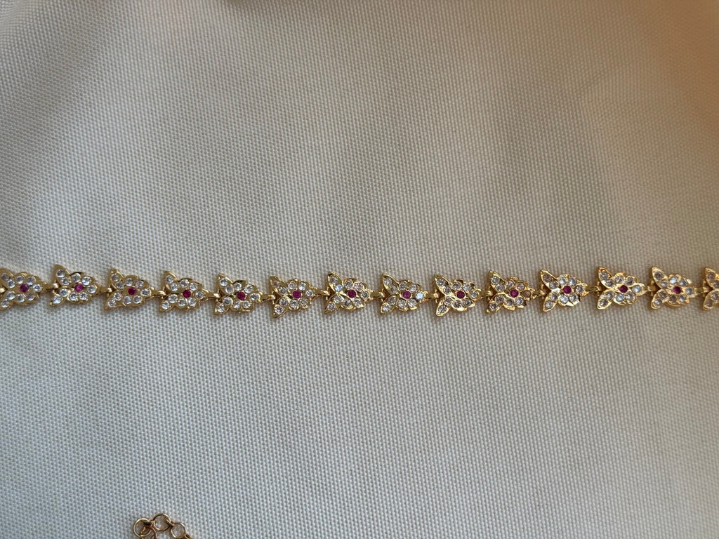 White Pink Stone - Gold Plated Waist Chain