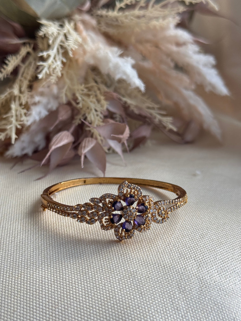Openable Kada with Purple Floral Centrepiece