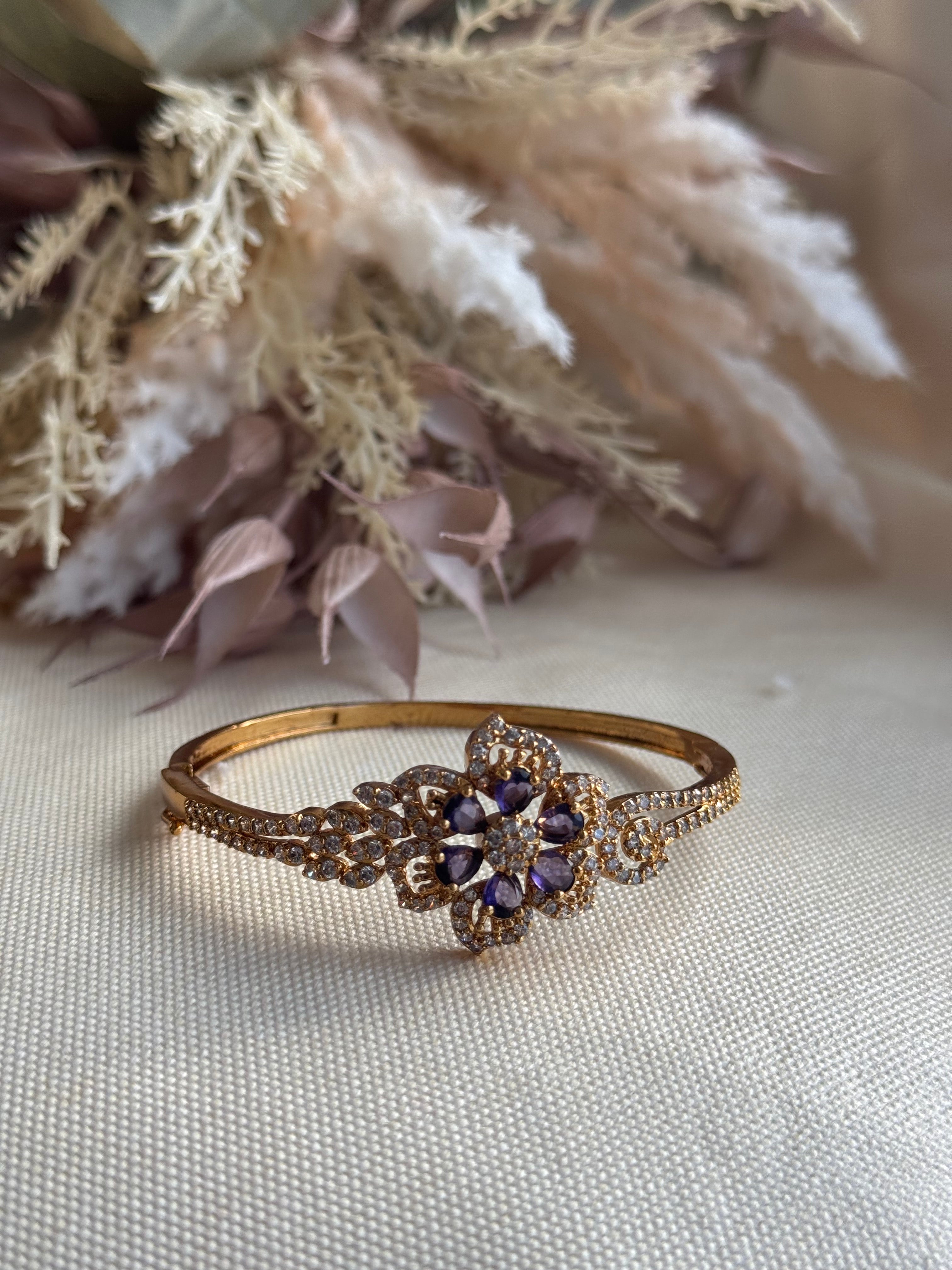 Openable Kada with Purple Floral Centrepiece