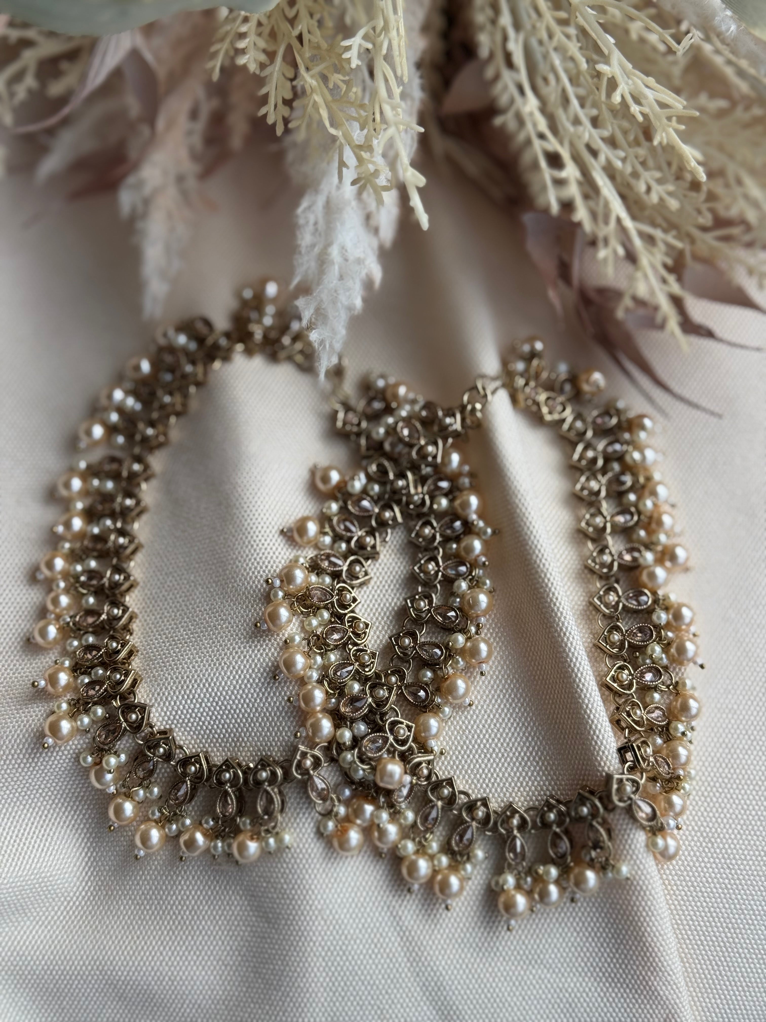 Antique Gold Moti Payal with Pearl Drops - Bridal