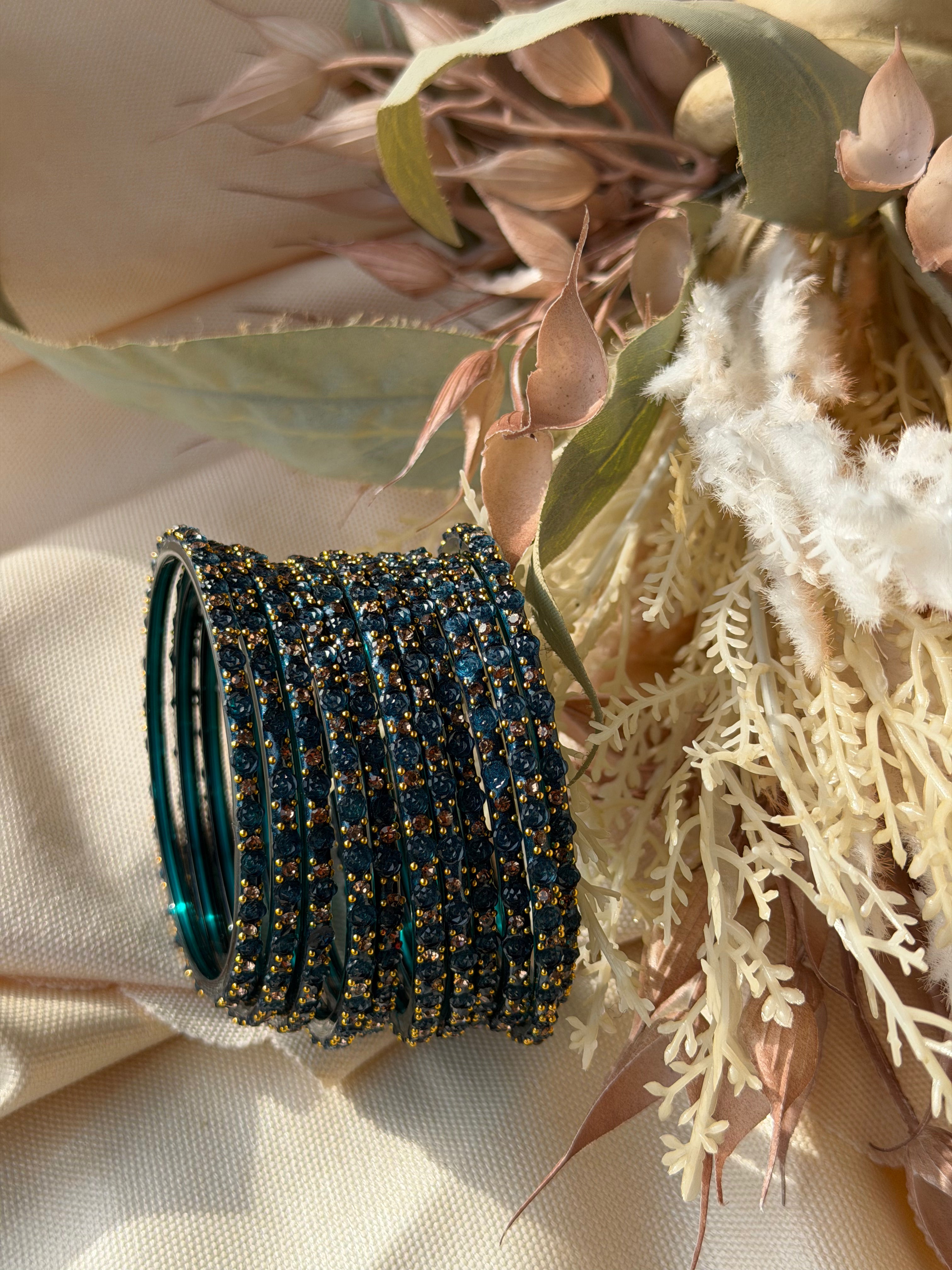 Rose Glass Bangle- Deep teal/green color