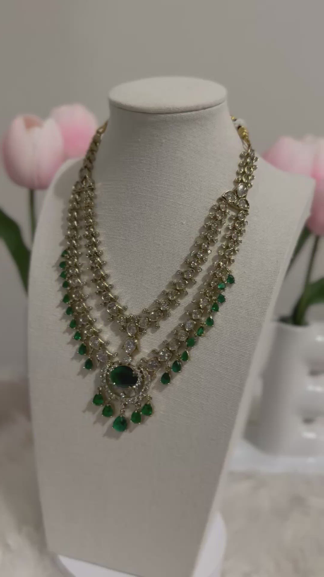 Trisha Inspired Jadau Kundan Necklace set - Green