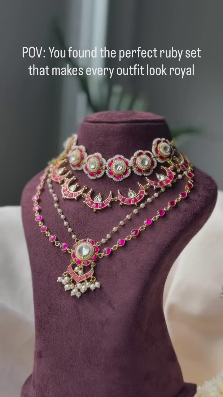 Usha - Ruby and white KundanBridal Set