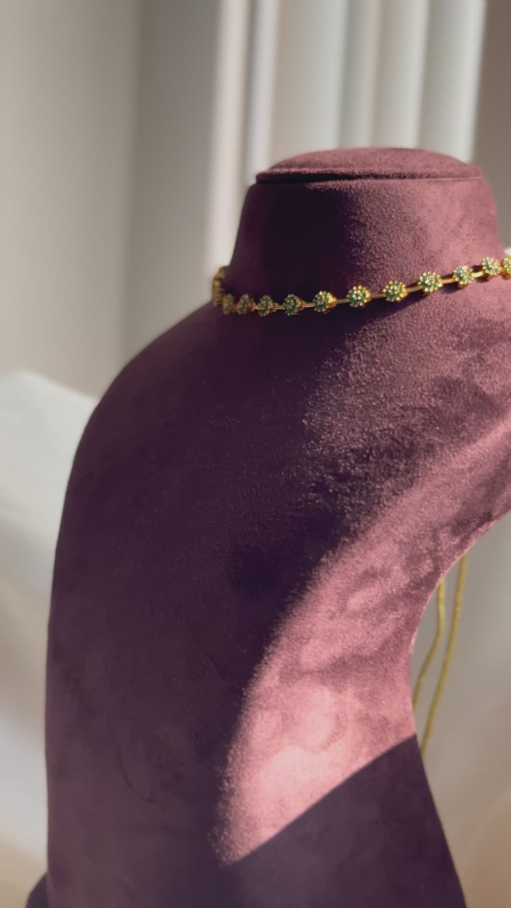 AD Stone Flower Necklace set -Green