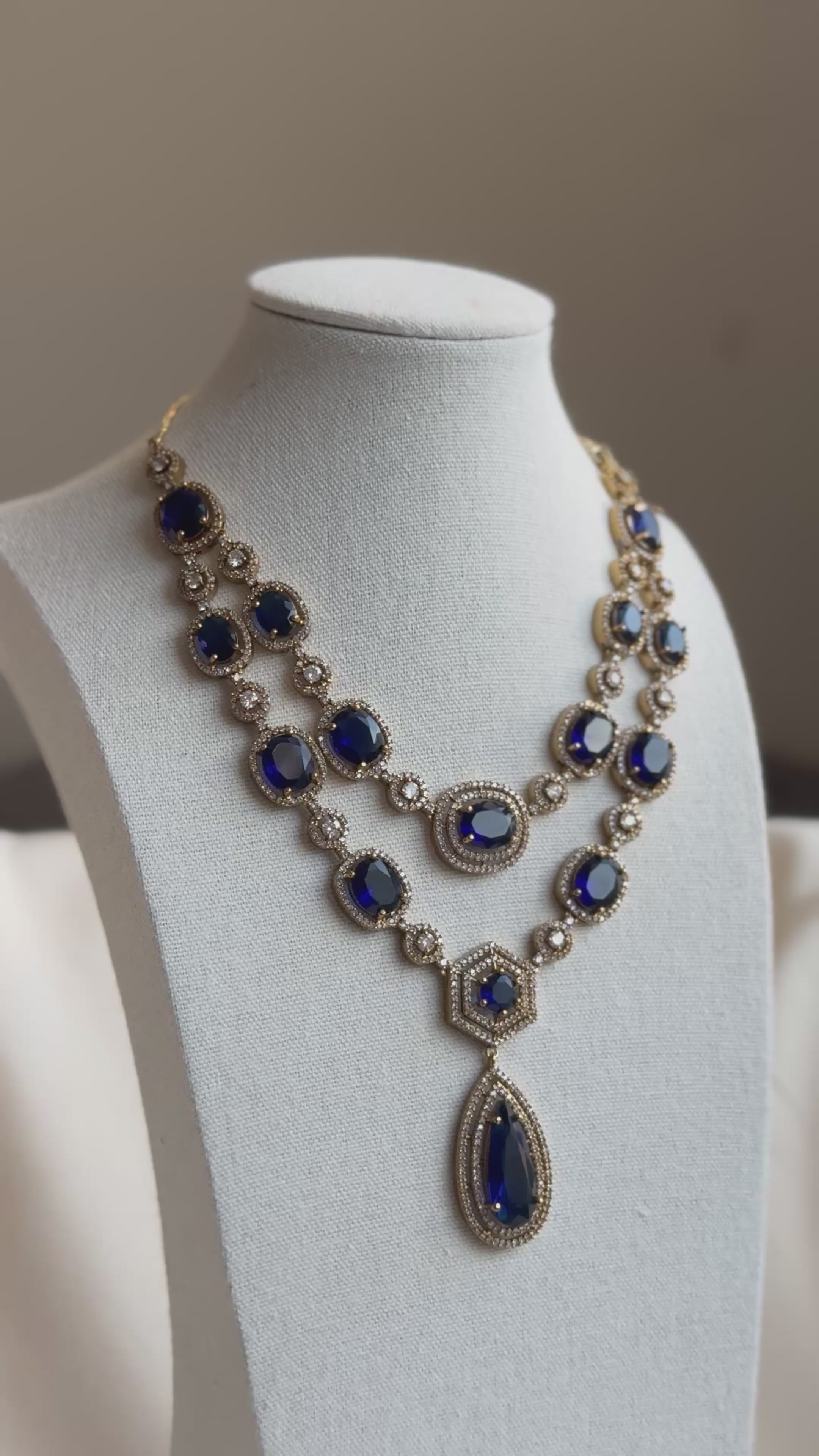 Vithu Victorian Layers Necklace set- Royal Blue