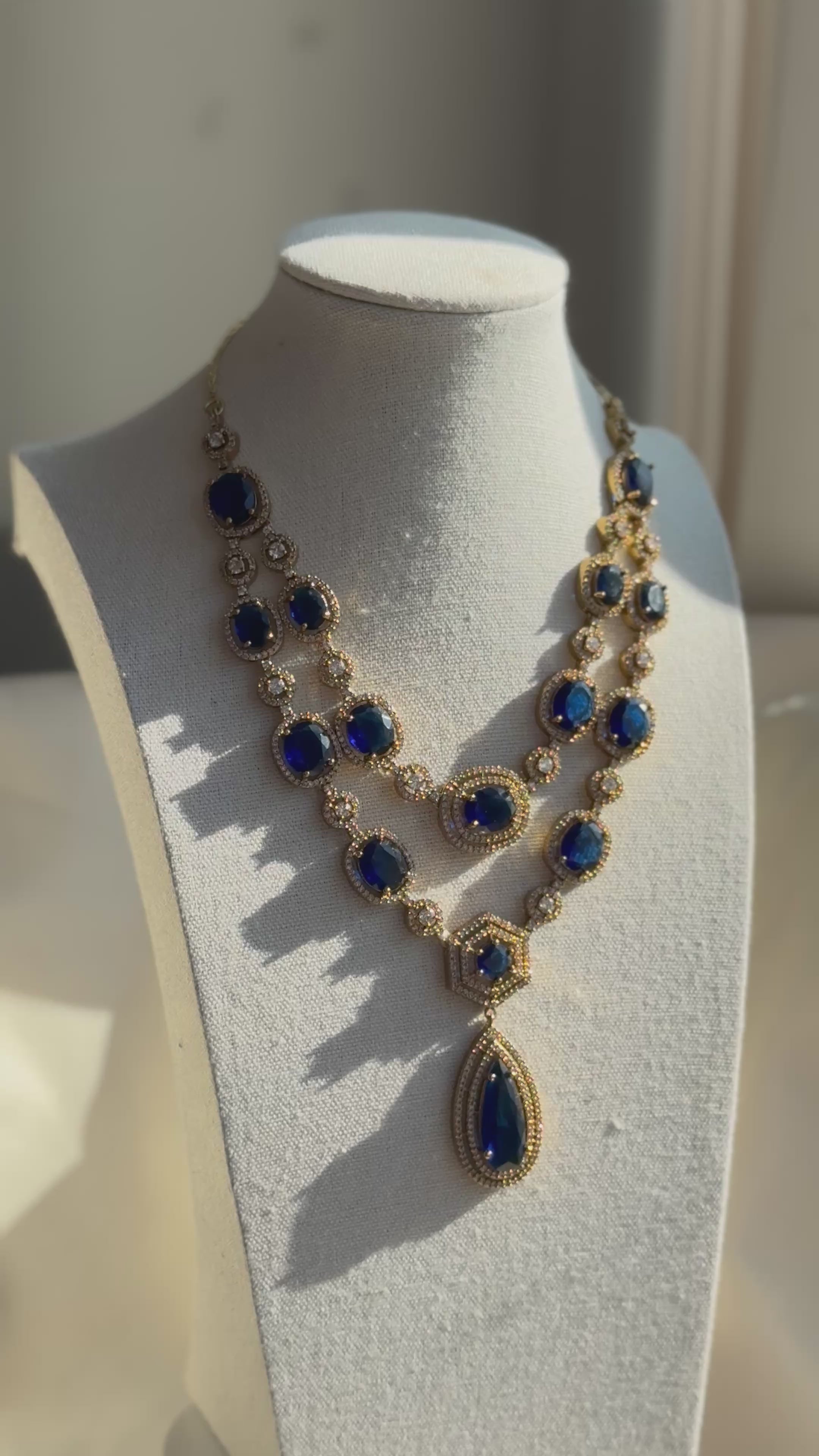 Vithu Victorian Layers Necklace set- Royal Blue