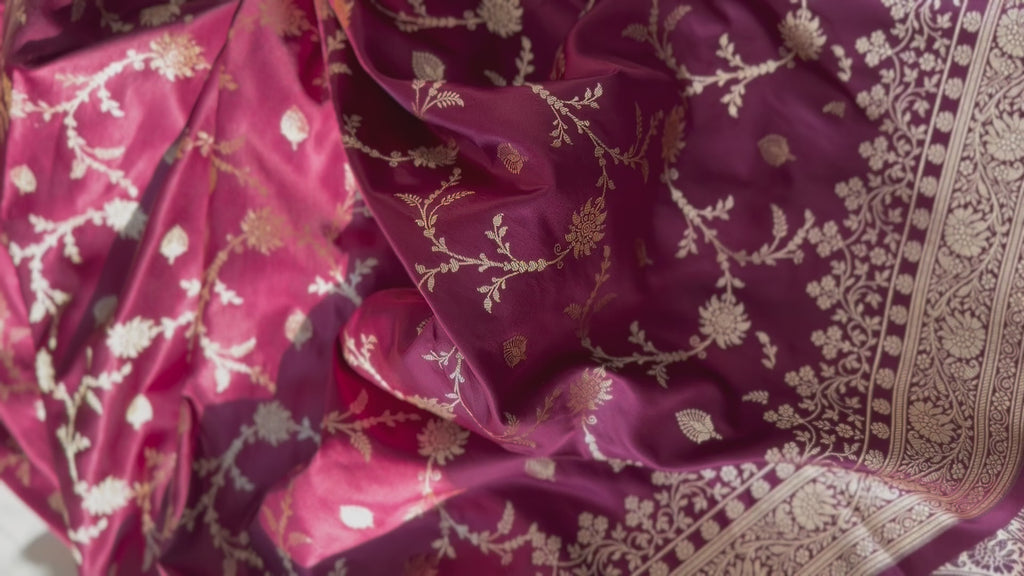 Brown Banarasi satin Saree with Gold Zari work