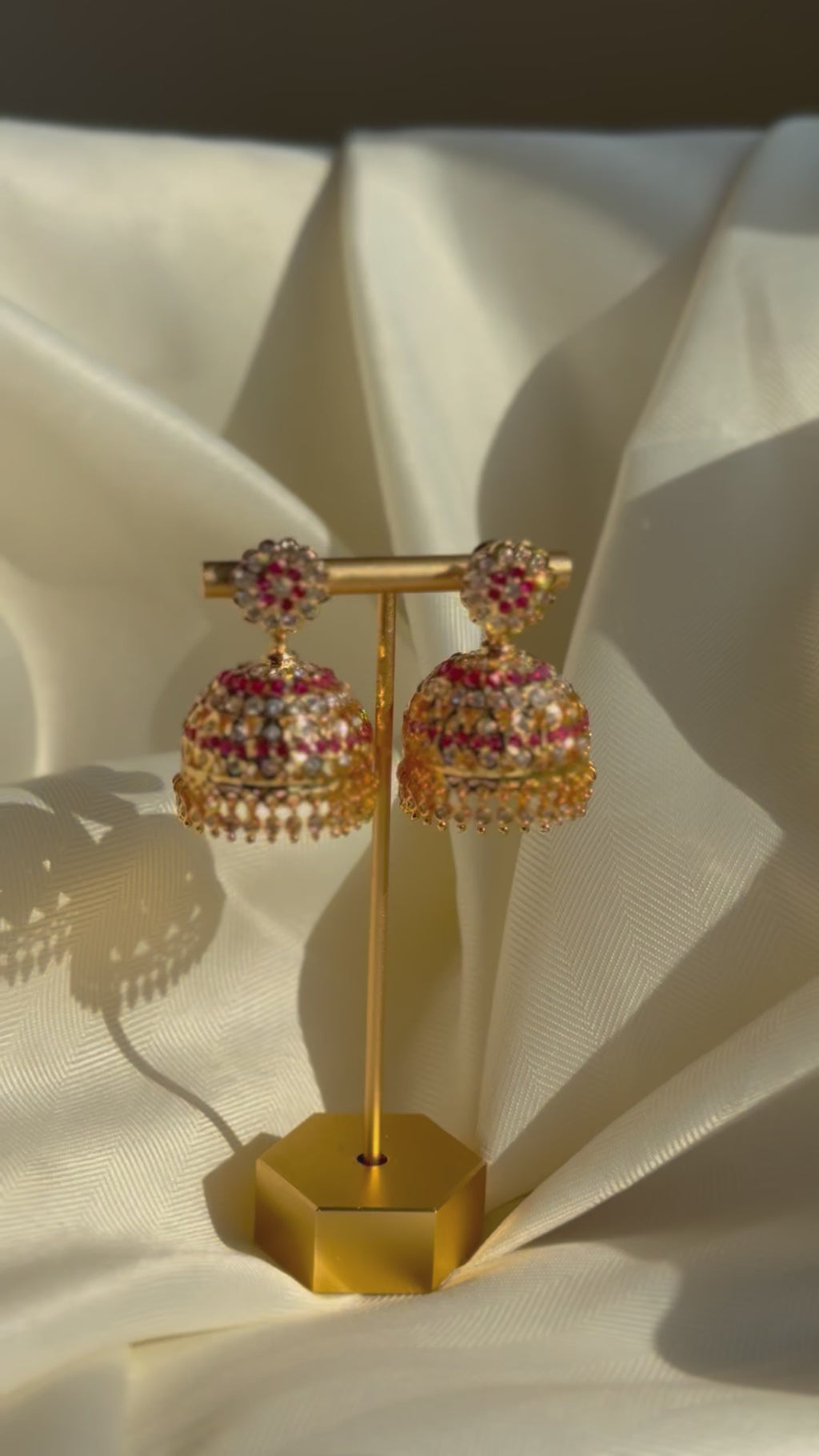 Gold-plated Ruby white stone jhumka- Large