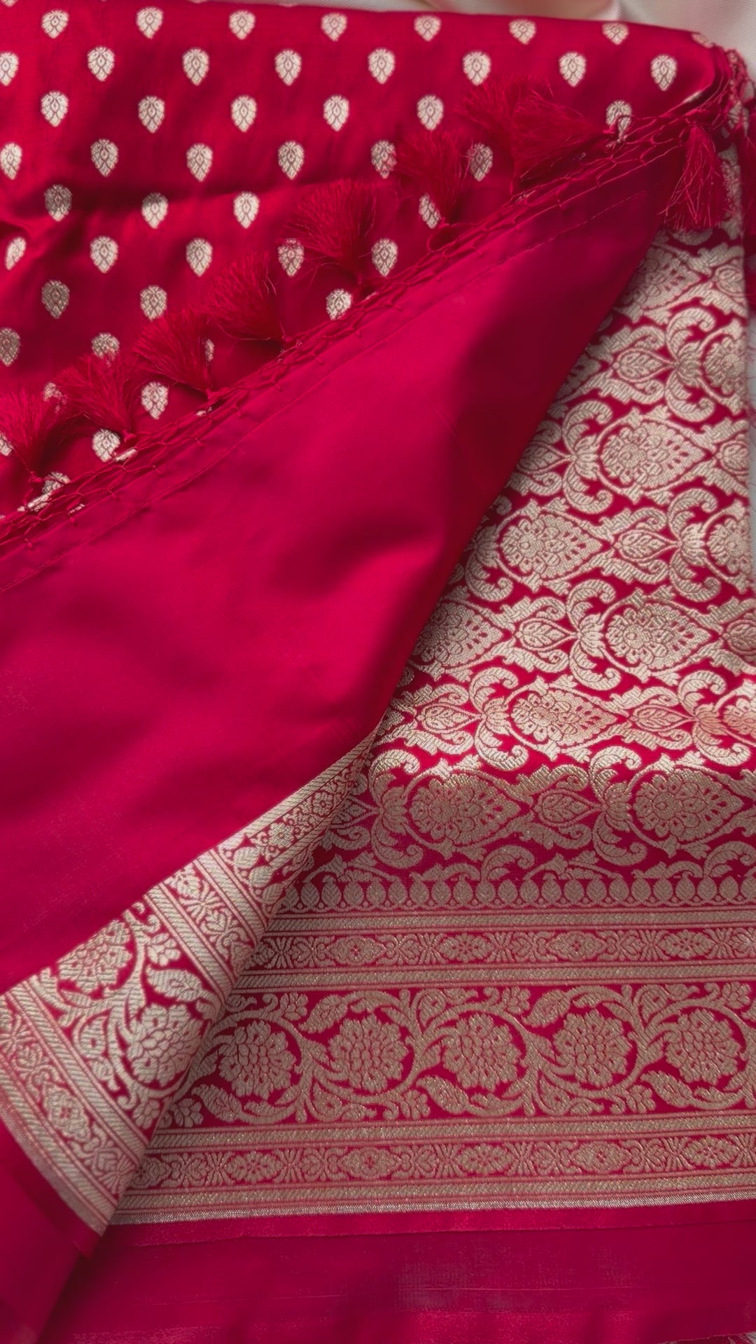 Red Banarasi satin Saree with Gold Zari work- (Samantha Inspired Wedding Saree