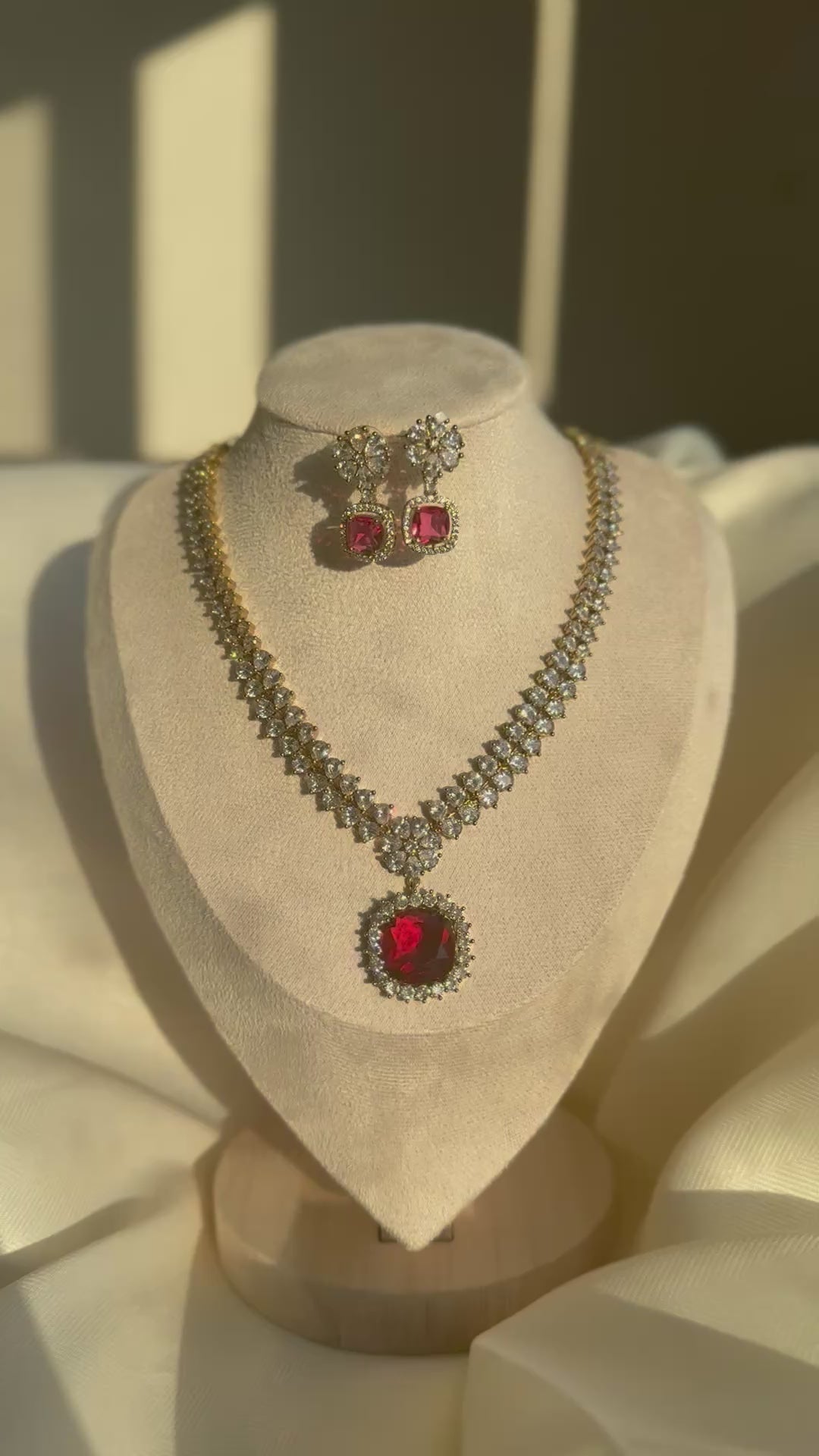 AD Short Necklace Set - Red